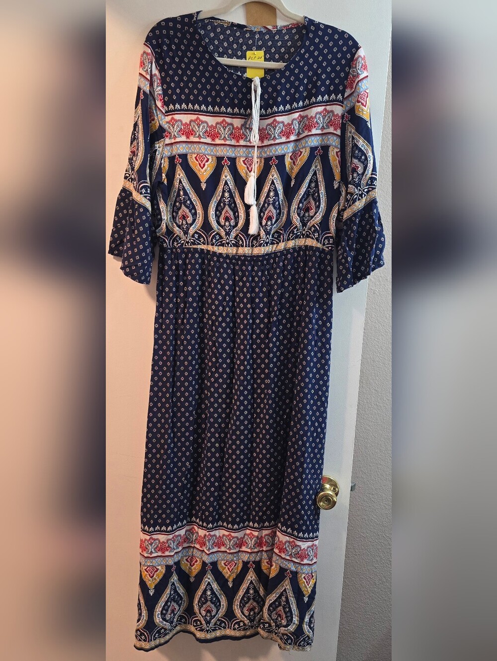 122 Shein Navy Boho Tassel Maxi Dress with Paisley Border